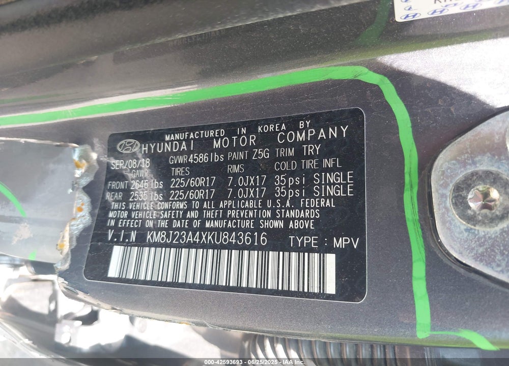 2019 HYUNDAI TUCSON VIN: KM8J23A4XKU843616