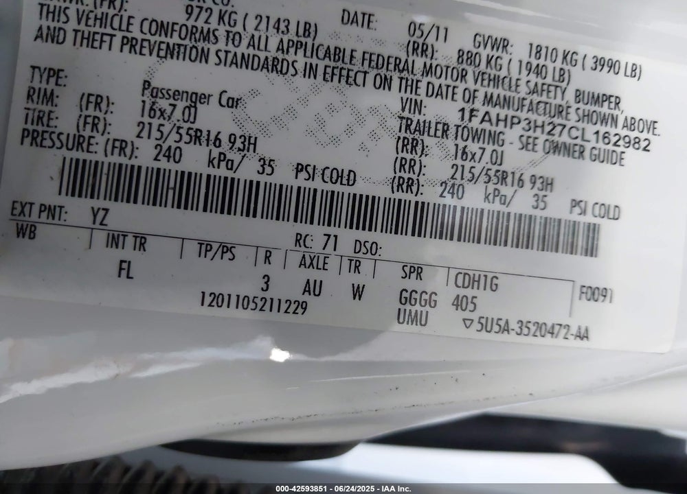 2012 FORD FOCUS SEL VIN: 1FAHP3H27CL162982