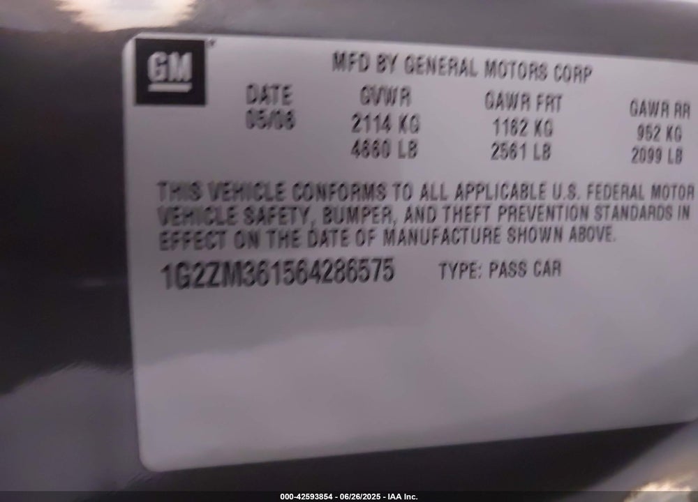 2006 PONTIAC G6 VIN: 1G2ZM361564286575