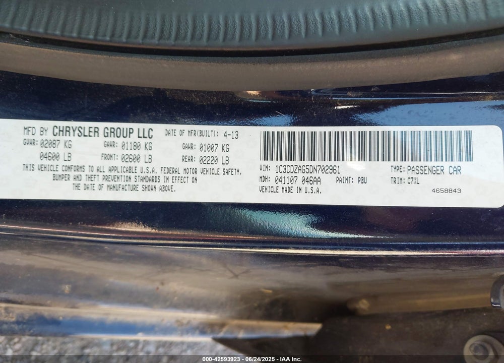 2013 DODGE AVENGER VIN: 1C3CDZAG5DN702961
