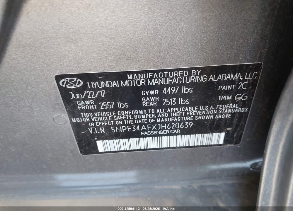 2018 HYUNDAI SONATA VIN: 5NPE34AFXJH620639