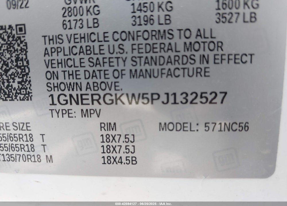 2023 CHEVROLET TRAVERSE FWD LT CLOTH VIN: 1GNERGKW5PJ132527