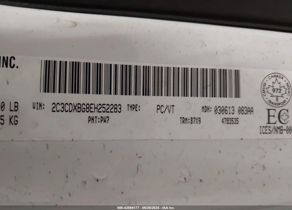 2014 DODGE CHARGER VIN: 2C3CDXBG8EH252283