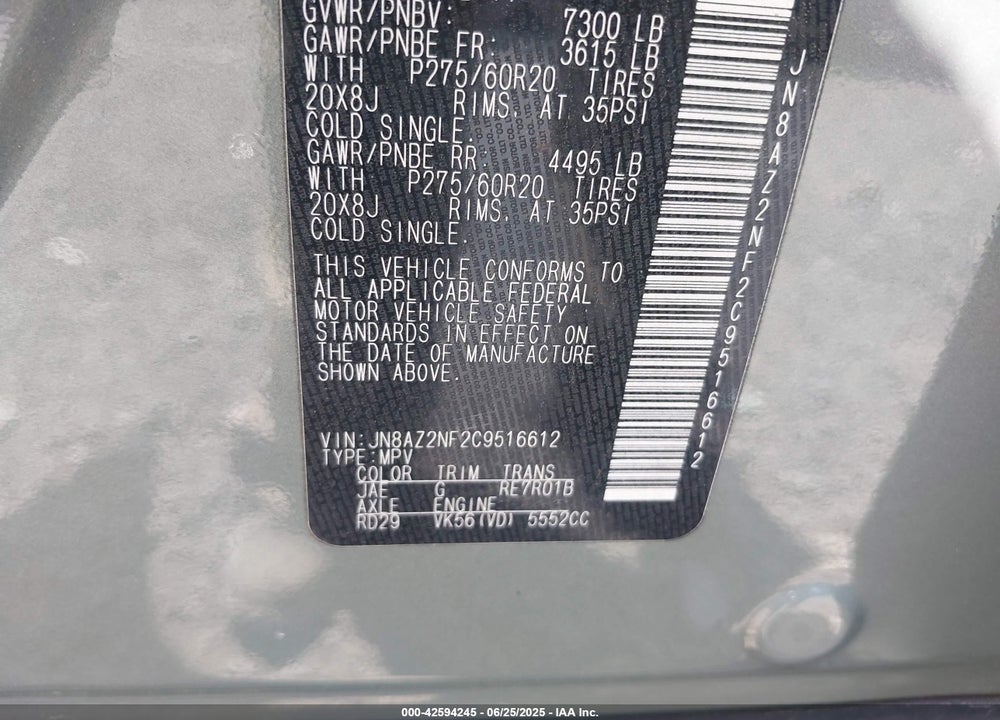 2012 INFINITI QX56 VIN: JN8AZ2NF2C9516612