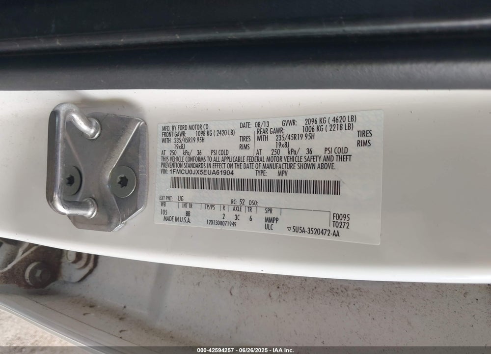 2014 FORD ESCAPE VIN: 1FMCU0JX5EUA61904