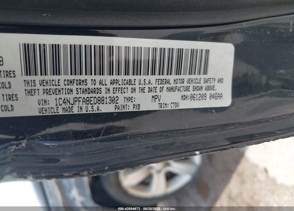 2014 JEEP PATRIOT VIN: 1C4NJPFA8ED881302
