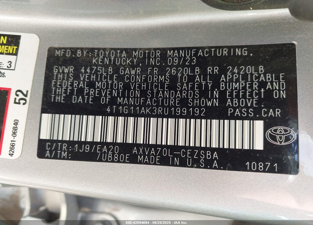 2024 TOYOTA CAMRY SE VIN: 4T1G11AK3RU199192