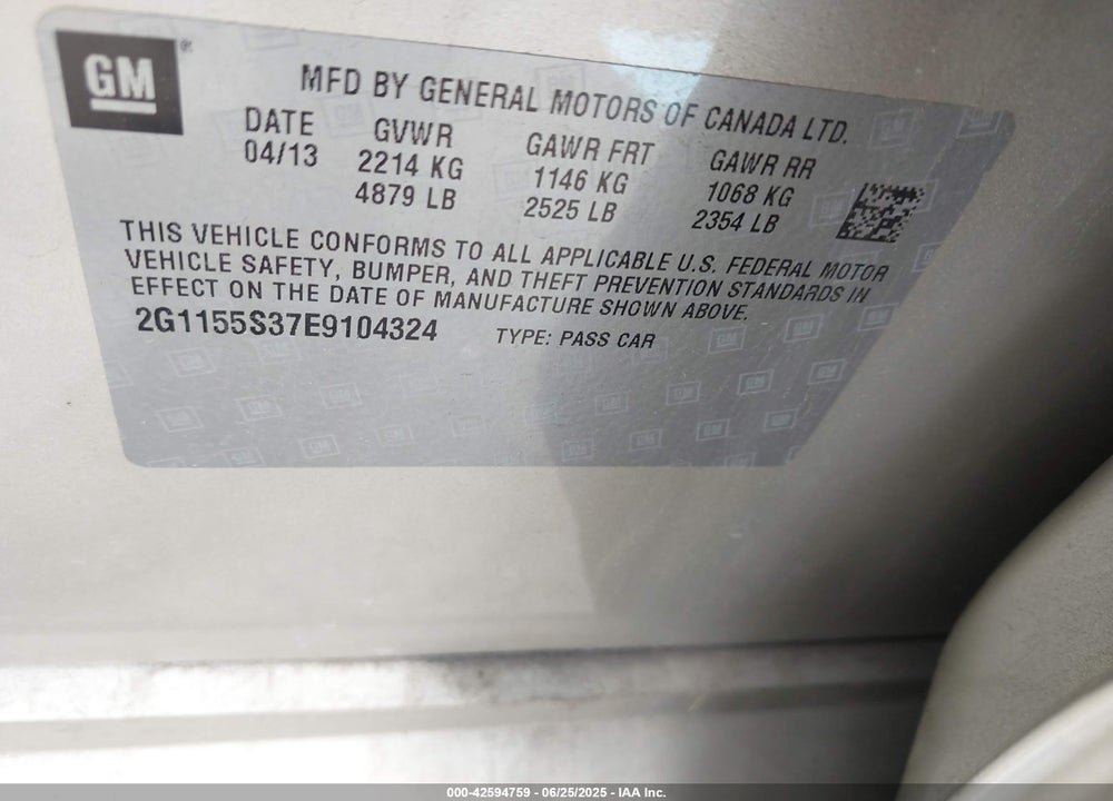 2014 CHEVROLET IMPALA VIN: 2G1155S37E9104324