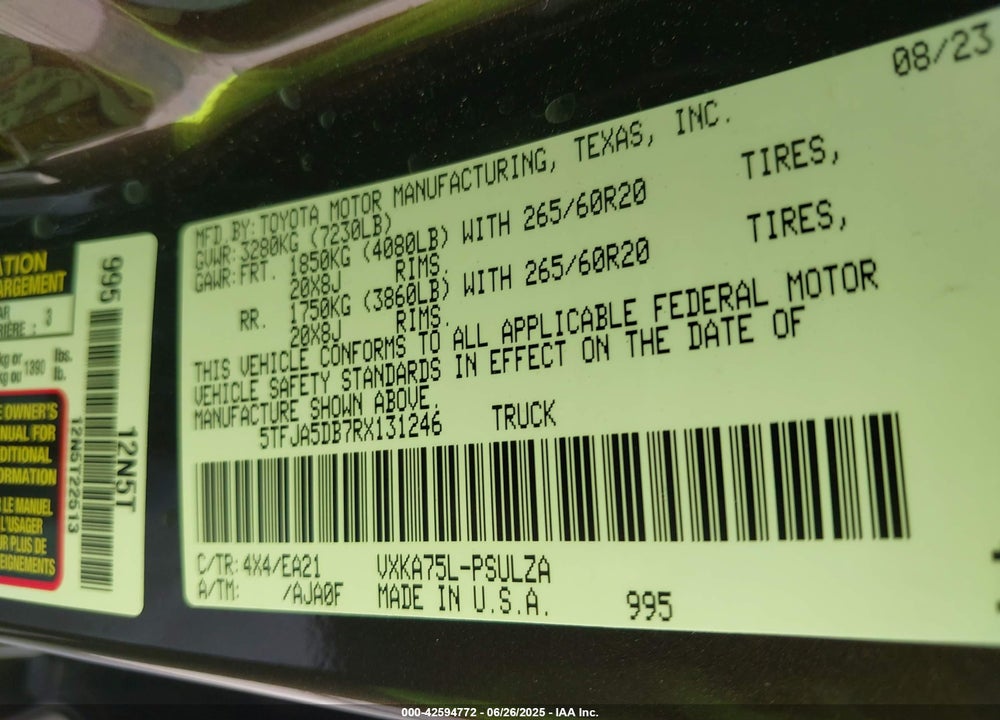2024 TOYOTA TUNDRA VIN: 5TFJA5DB7RX131246