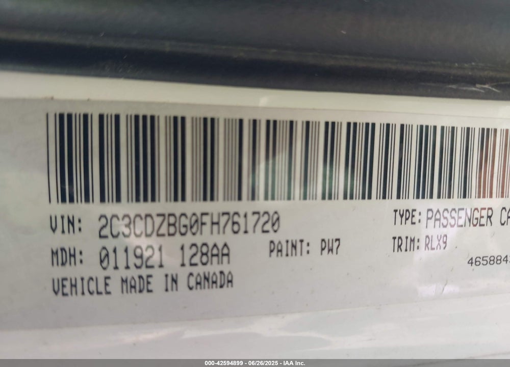 2015 DODGE CHALLENGER VIN: 2C3CDZBG0FH761720