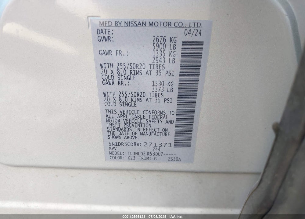 2024 NISSAN PATHFINDER SL 4WD VIN: 5N1DR3CD8RC271371
