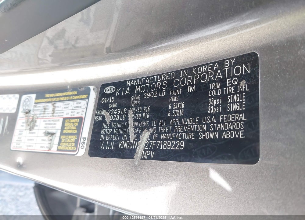 2015 KIA SOUL VIN: KNDJN2A27F7189229