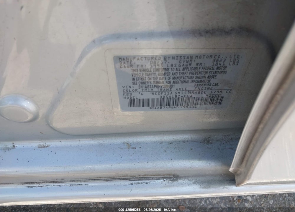 2017 NISSAN SENTRA S VIN: 3N1AB7AP6HY398001