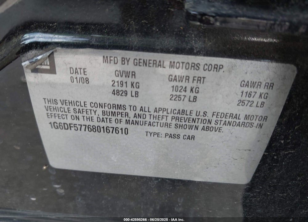 2008 CADILLAC CTS VIN: 1G6DF577680167610