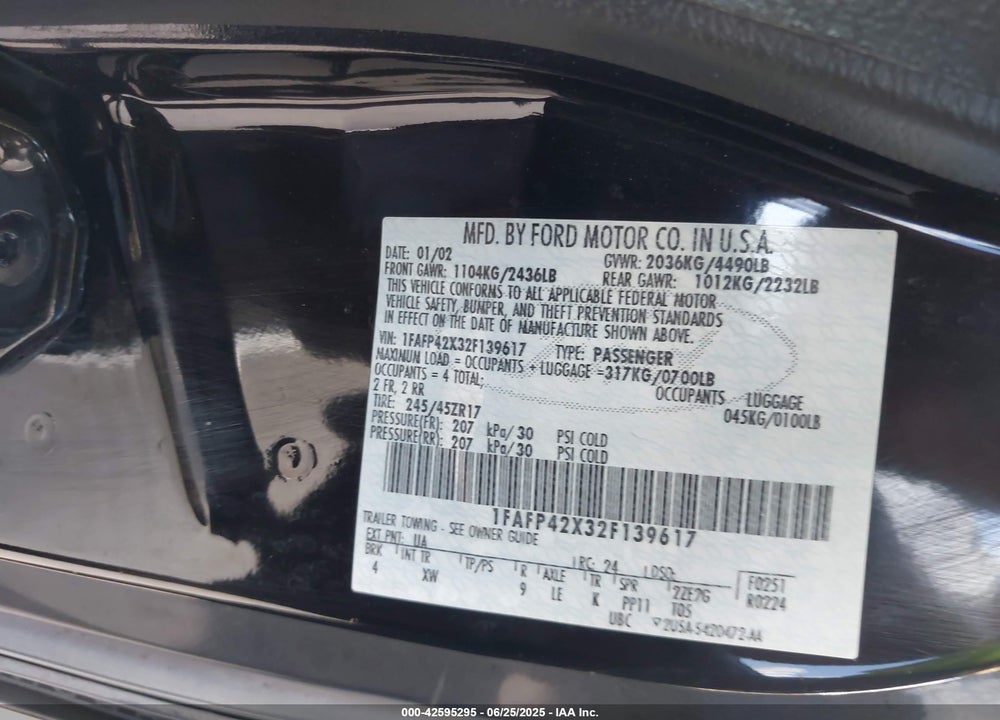 2002 FORD MUSTANG GT VIN: 1FAFP42X32F139617