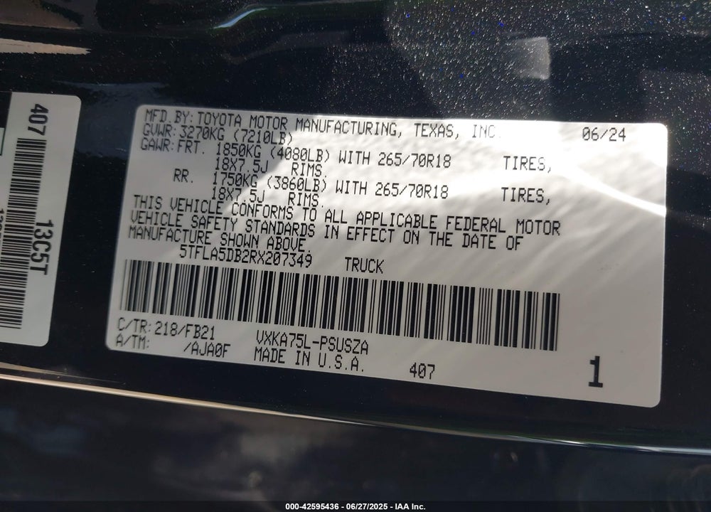 2024 TOYOTA TUNDRA VIN: 5TFLA5DB2RX207349