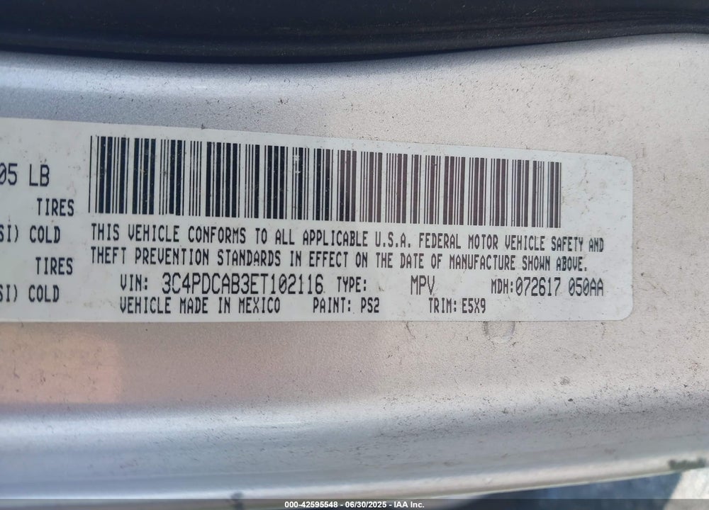 2014 DODGE JOURNEY VIN: 3C4PDCAB3ET102116