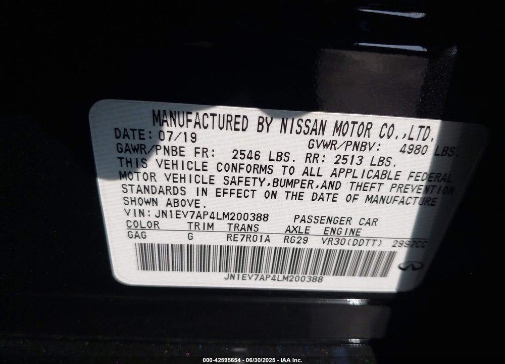 2020 INFINITI Q50 SPORT VIN: JN1EV7AP4LM200388