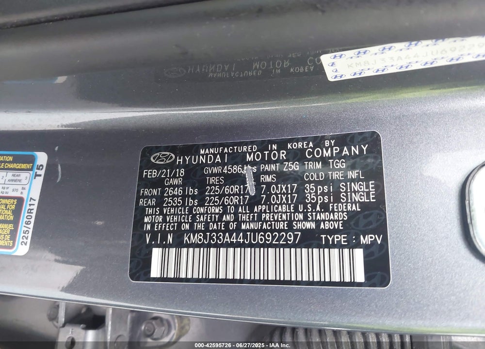 2018 HYUNDAI TUCSON VIN: KM8J33A44JU692297
