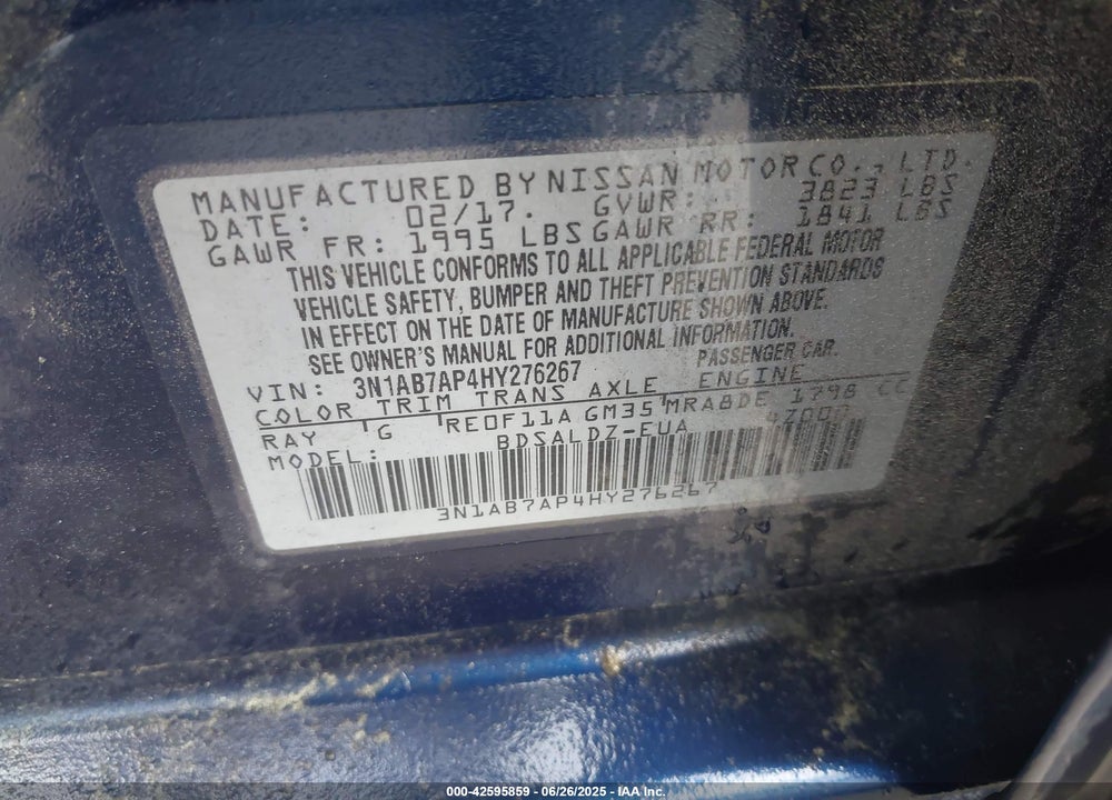 2017 NISSAN SENTRA VIN: 3N1AB7AP4HY276267