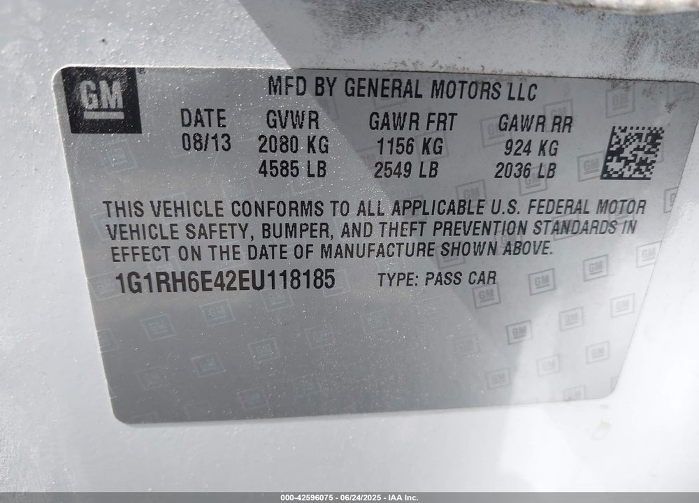 2014 CHEVROLET VOLT VIN: 1G1RH6E42EU118185