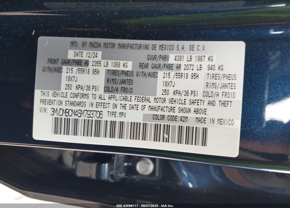 2025 MAZDA CX-30 2.5 S PREFERRED PACKAGE VIN: 3MVDMBCM4SM793706