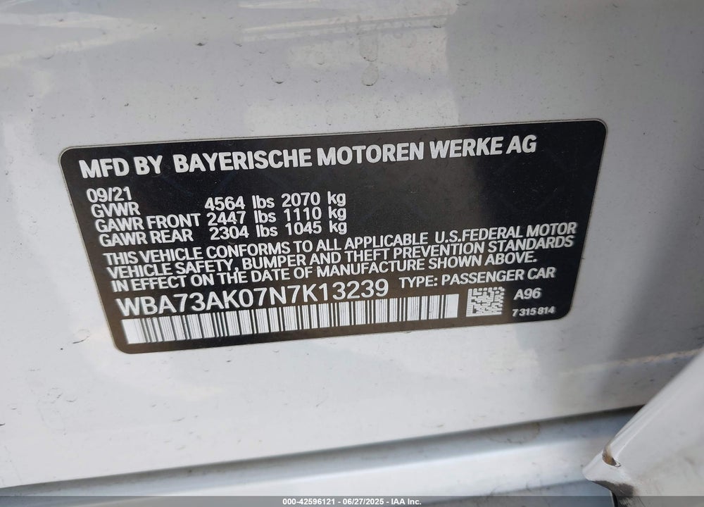 2022 BMW 228 GRAN COUPE I XDRIVE VIN: WBA73AK07N7K13239
