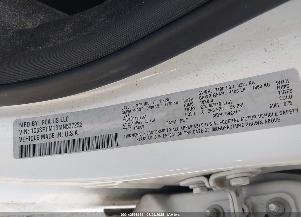 2021 RAM 1500 VIN: 1C6SRFMT3MN537225