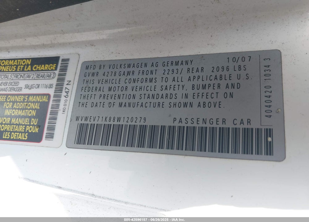 2008 VOLKSWAGEN GTI 2-DOOR VIN: WVWEV71K88W120279
