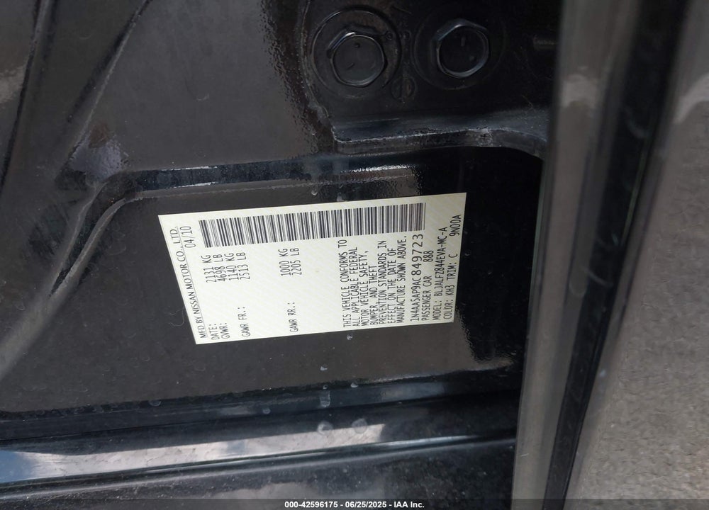 2010 NISSAN MAXIMA VIN: 1N4AA5AP9AC849723