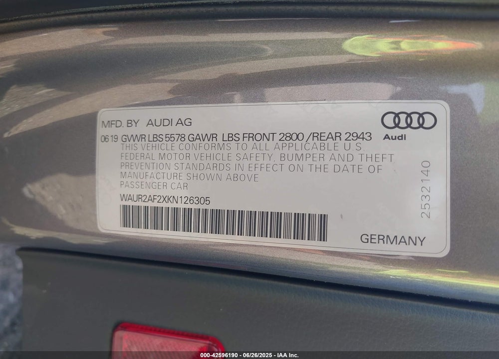 2019 AUDI A7 VIN: WAUR2AF2XKN126305