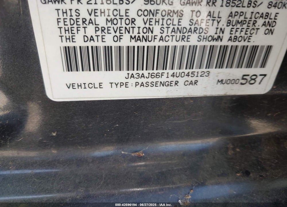2004 MITSUBISHI LANCER RALLIART VIN: JA3AJ66F14U045123