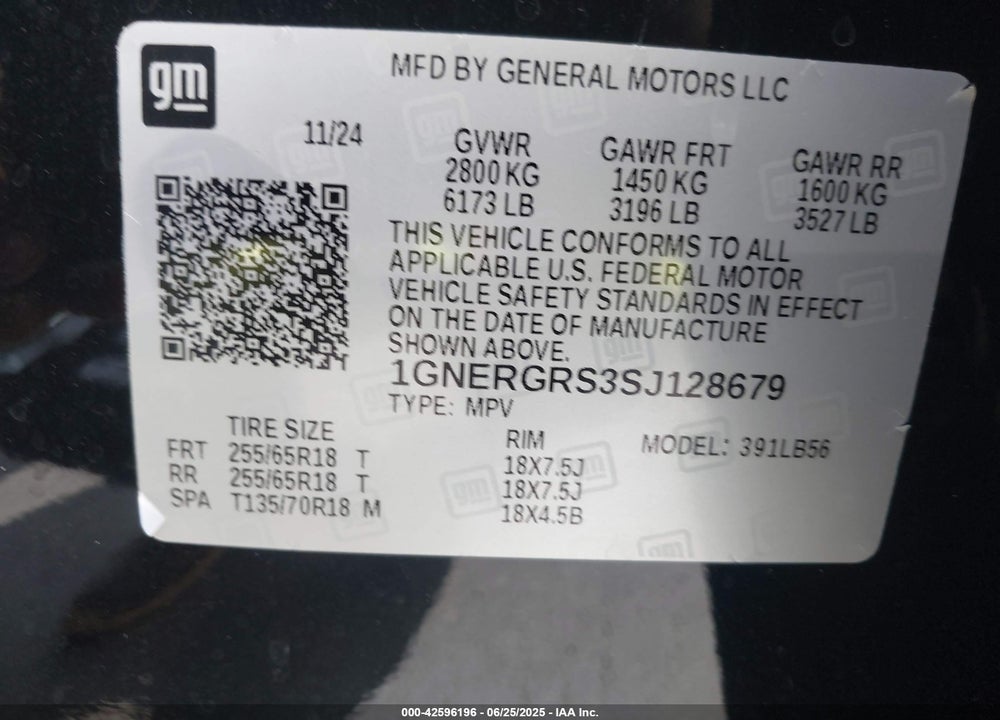 2025 CHEVROLET TRAVERSE VIN: 1GNERGRS3SJ128679