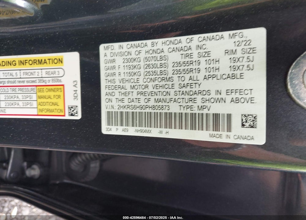 2023 HONDA CR-V HYBRID SPORT TOURING VIN: 2HKRS6H90PH805873