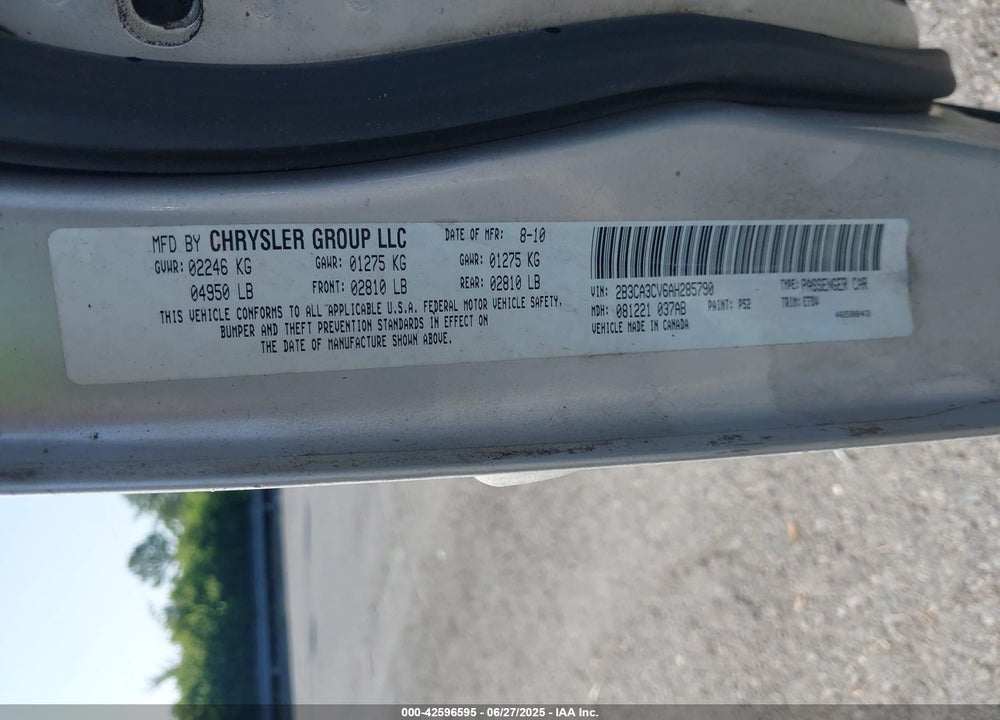 2010 DODGE CHARGER VIN: 2B3CA3CV6AH285790