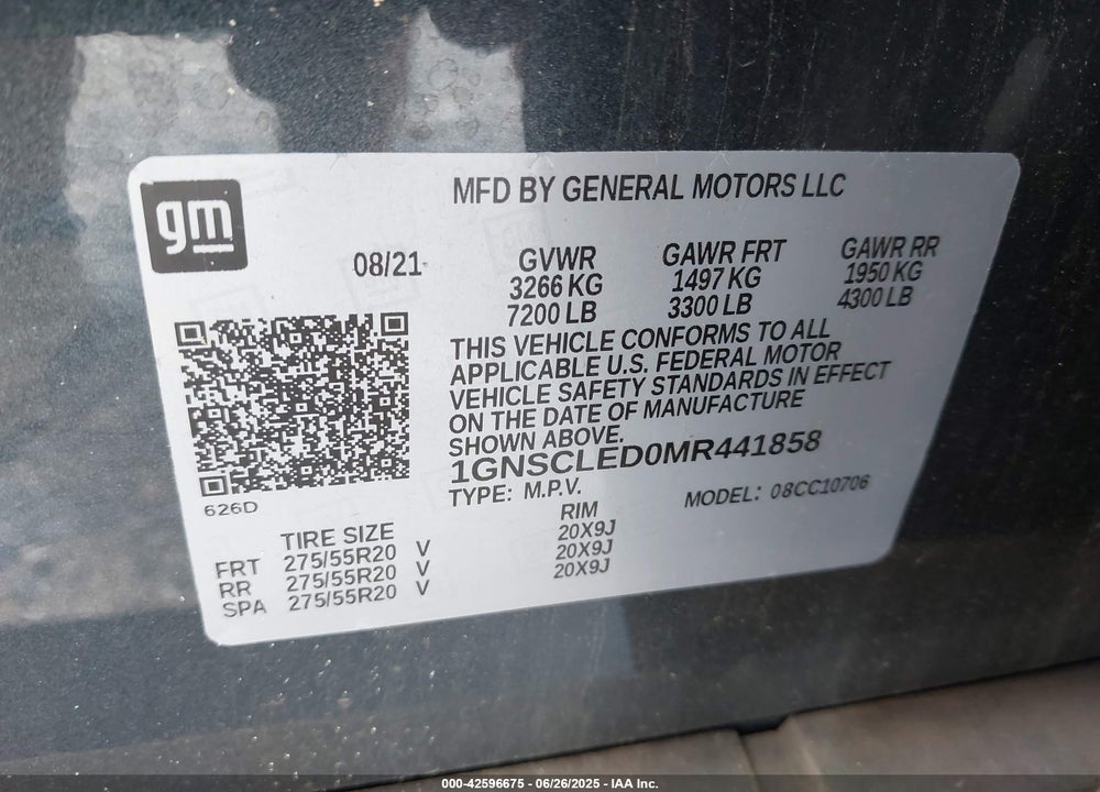 2021 CHEVROLET TAHOE 2WD COMMERCIAL FLEET VIN: 1GNSCLED0MR441858