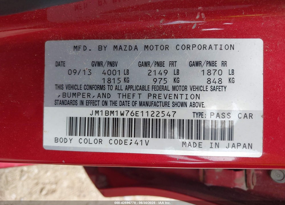 2014 MAZDA MAZDA3 VIN: JM1BM1W76E1122547