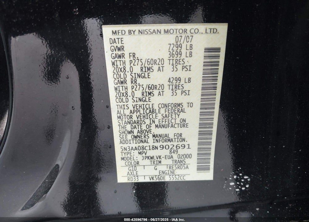 2008 INFINITI QX56 VIN: 5N3AA08C18N902691
