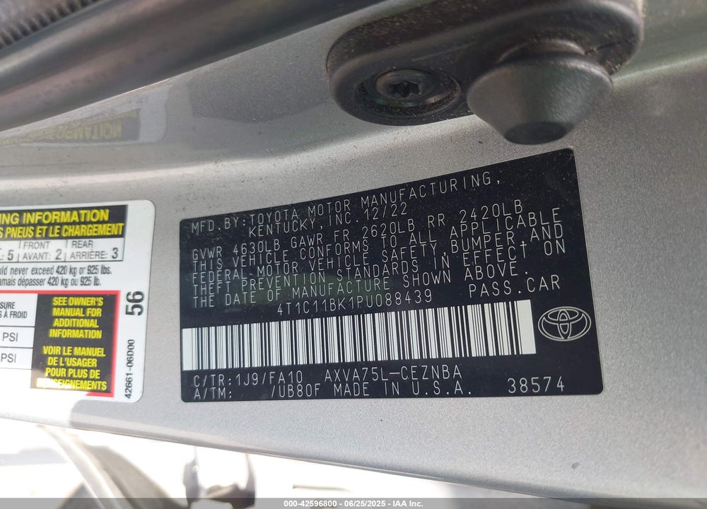 2023 TOYOTA CAMRY VIN: 4T1C11BK1PU088439