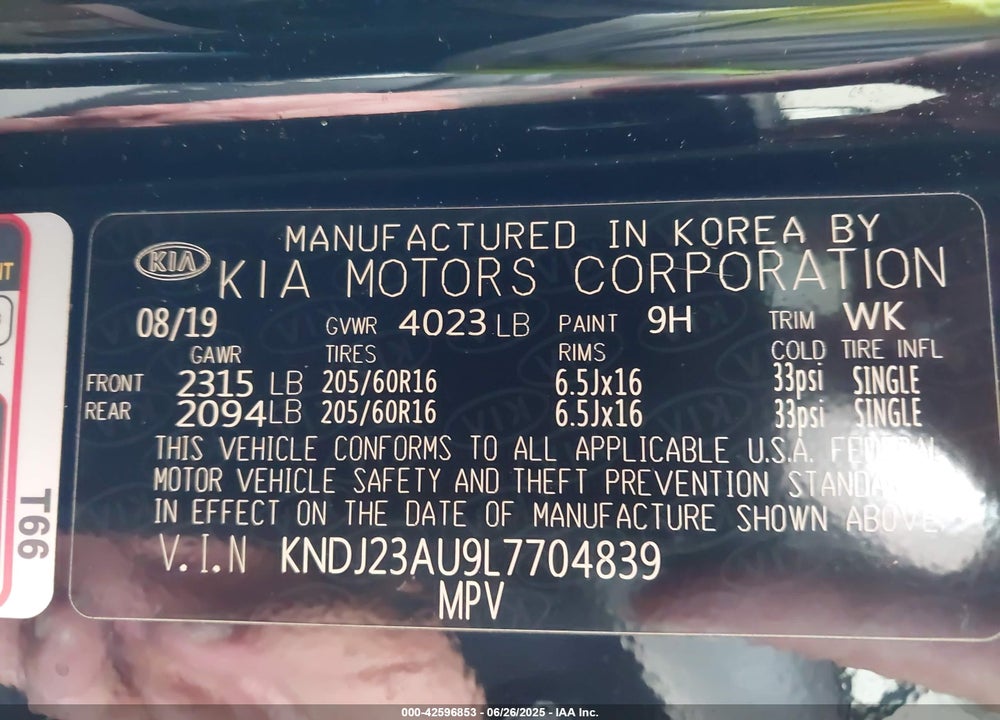 2020 KIA SOUL VIN: KNDJ23AU9L7704839
