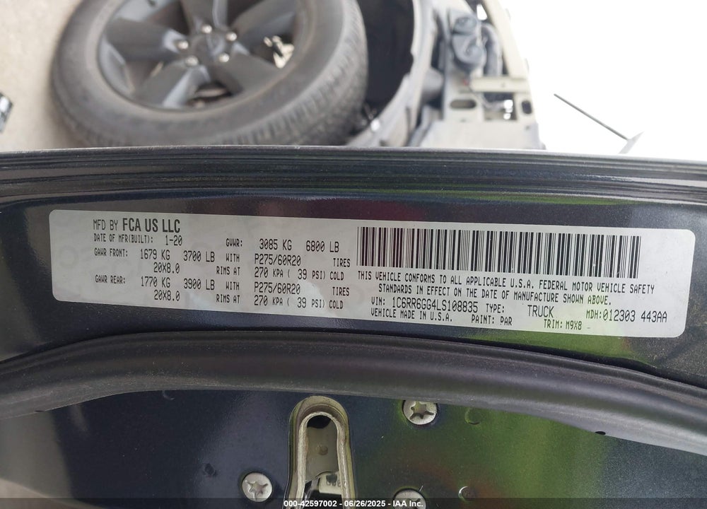 2020 RAM 1500 CLASSIC VIN: 1C6RR6GG4LS108835
