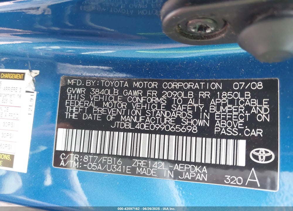 2009 TOYOTA COROLLA VIN: JTDBL40E099065698
