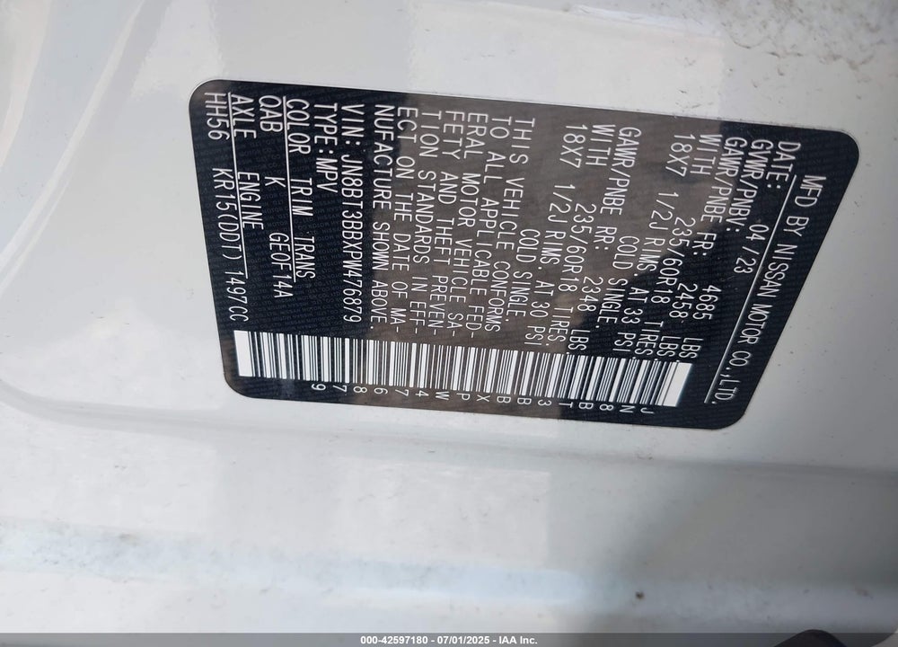 2023 NISSAN ROGUE VIN: JN8BT3BBXPW476879