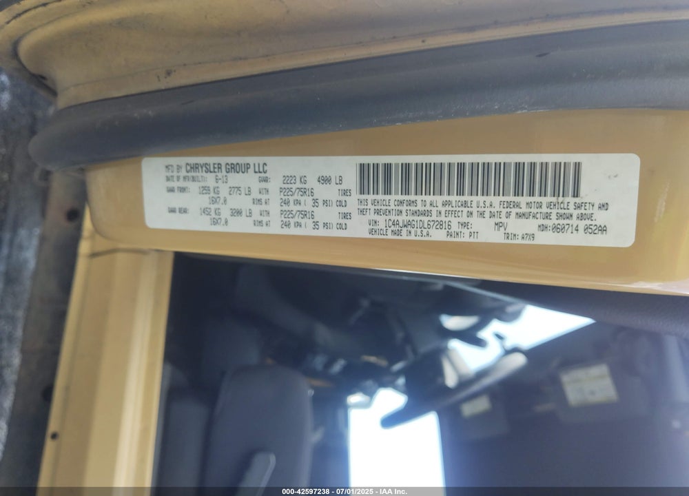 2013 JEEP WRANGLER / VIN: 1C4AJWAG1DL672816