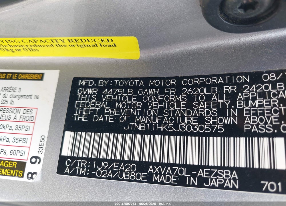 2018 TOYOTA CAMRY VIN: JTNB11HK5J3030575