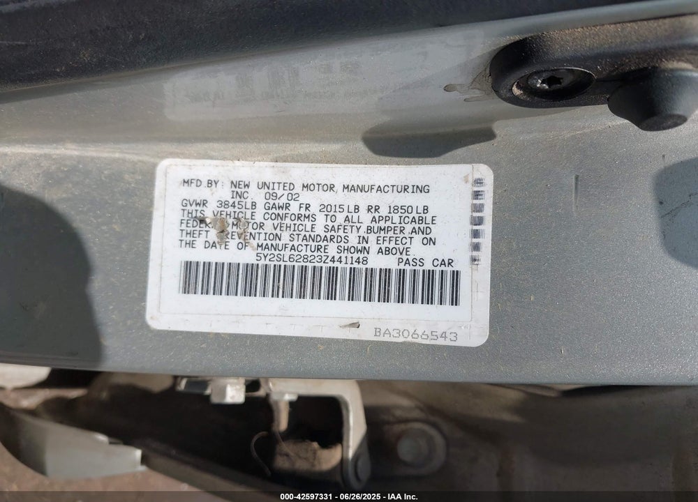 2003 PONTIAC VIBE VIN: 5Y2SL62823Z441148