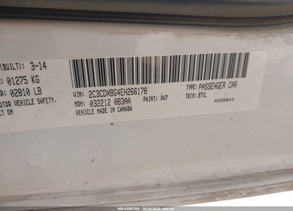 2014 DODGE CHARGER VIN: 2C3CDXBG4EH266178