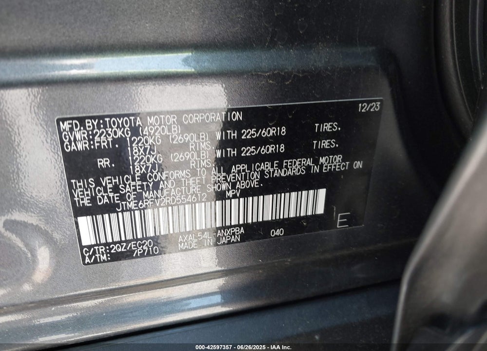 2024 TOYOTA RAV4 HYBRID VIN: JTME6RFV2RD554612
