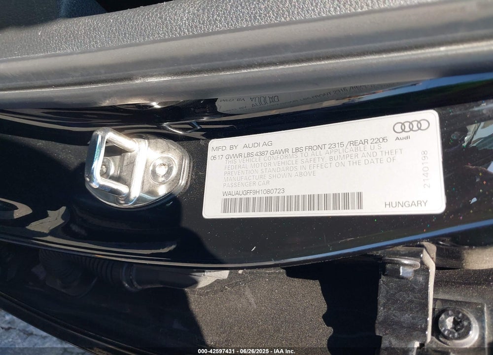 2017 AUDI A3 VIN: WAUAUGFF9H1080723