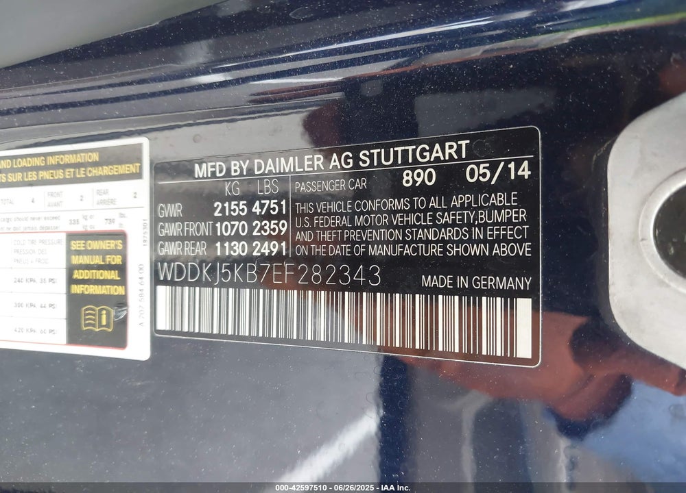 2014 MERCEDES-BENZ E-CLASS VIN: WDDKJ5KB7EF282343